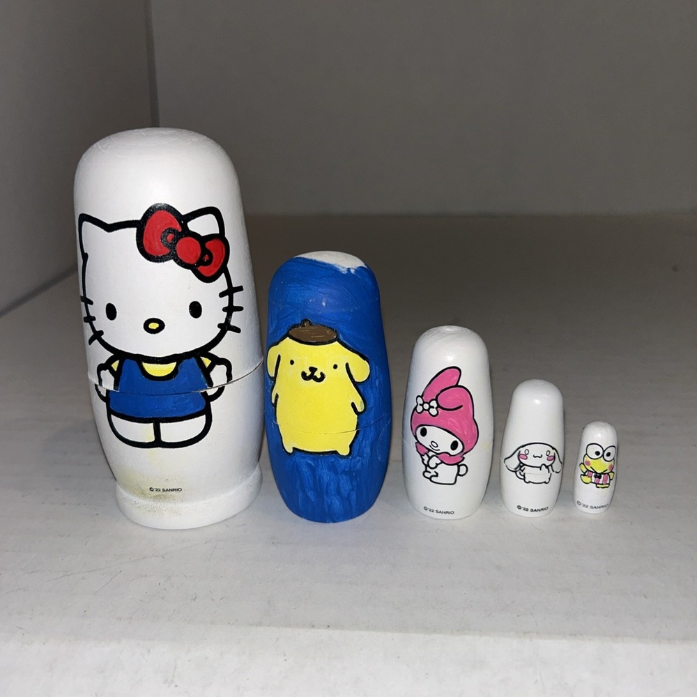 Hello Kitty Sanrio Wooden Nesting Dolls Set‎ Of 5 Melody, Keroppi, Cinnaroll A2